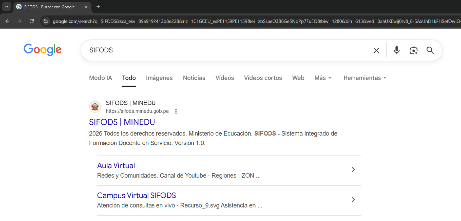 Pantalla de inicio SIFODS